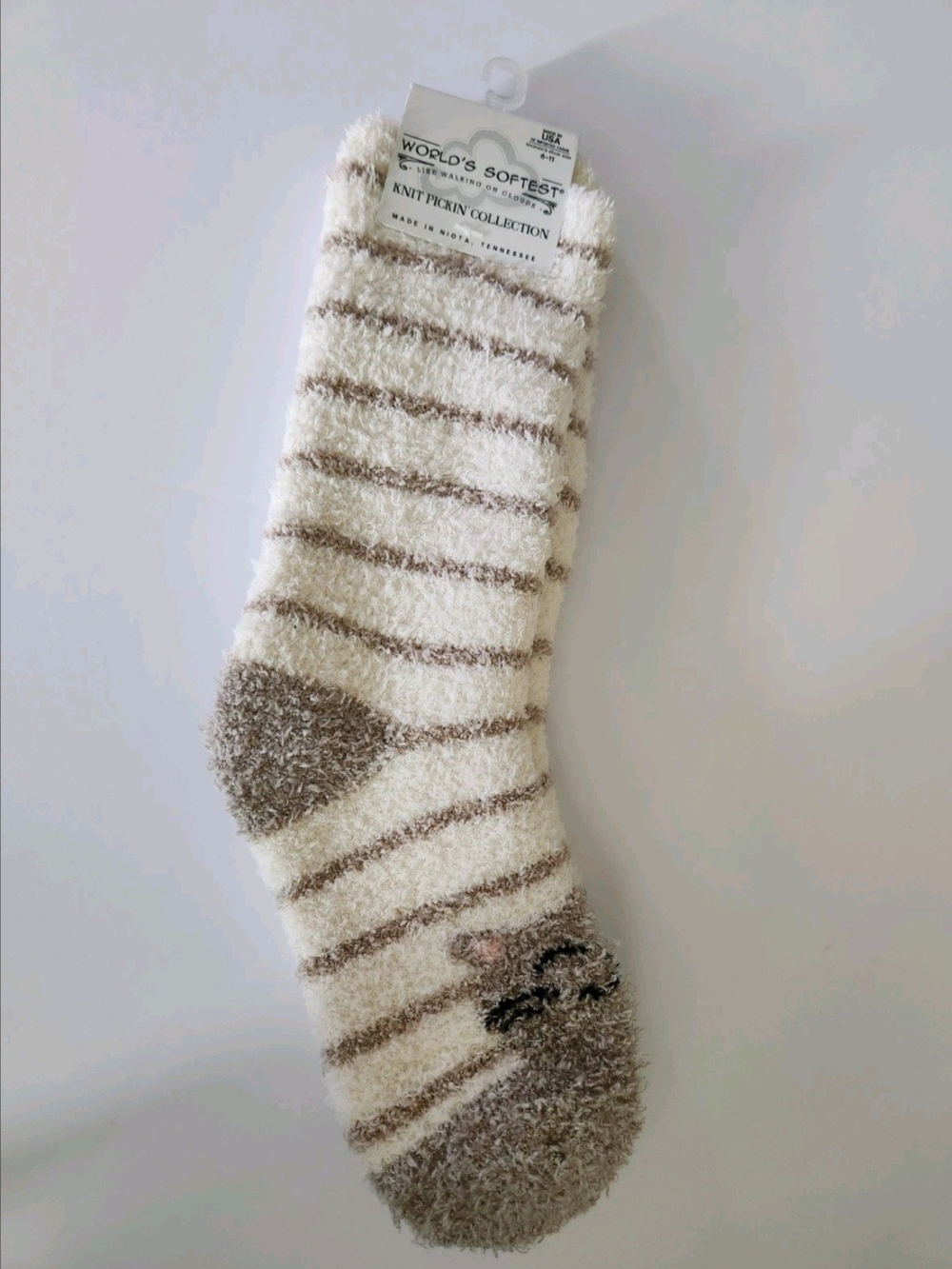 World's Softest Cream & Tan Striped Cozy Cat Socks - Knit Pickin' Collection
